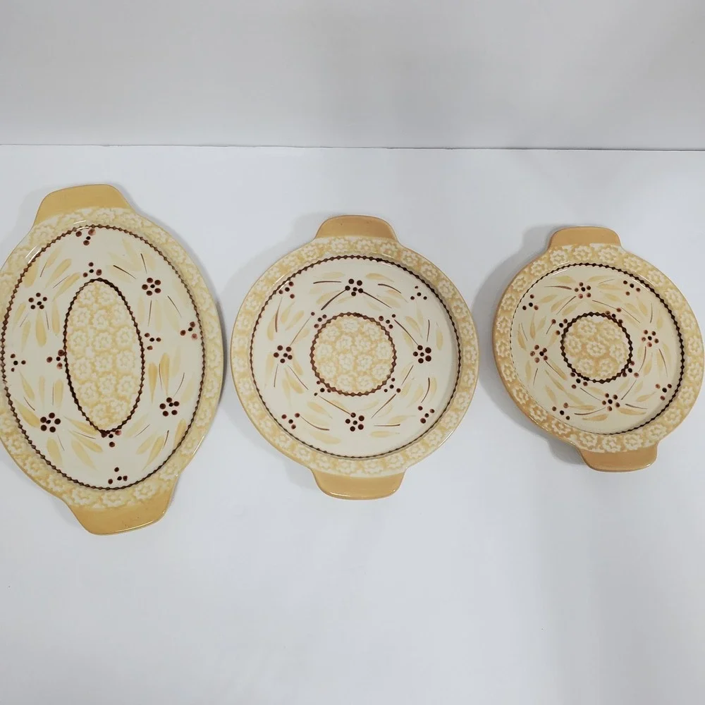 Temp-Tations Tara Old‎ World Yellow Nesting Plates Tray Floral Handles Set of 3